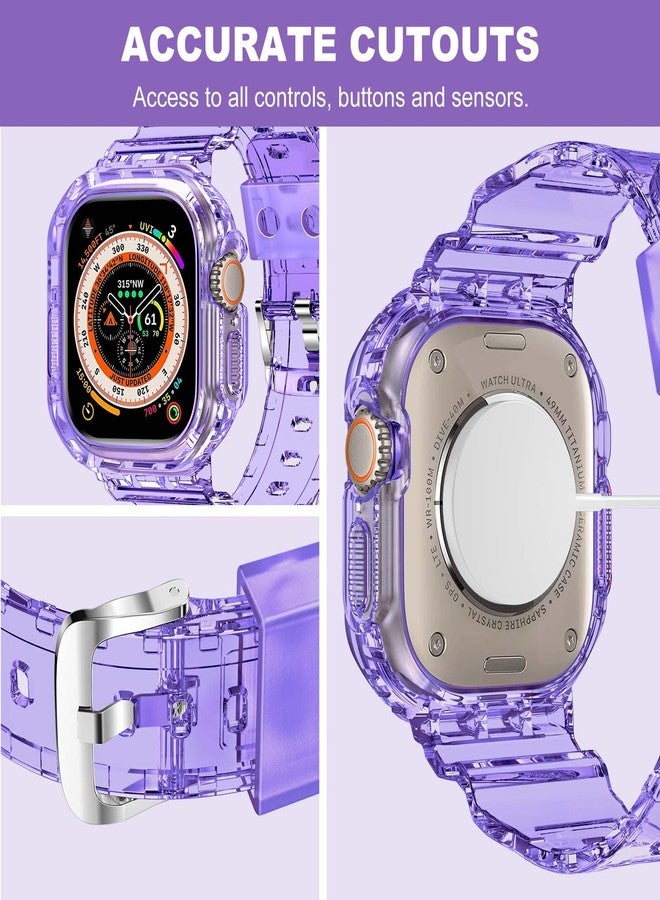XYF Compatible for Crystal Clear Apple Watch Ultra 3 2 Bands 49mm, Bumper Case for Men Women Jelly Sport Cover Strap for iWatch Ultra 3 2 Series 11 10 9 8 7 SE 6 5 4 3 (ClearPurple, 49) - Image 4